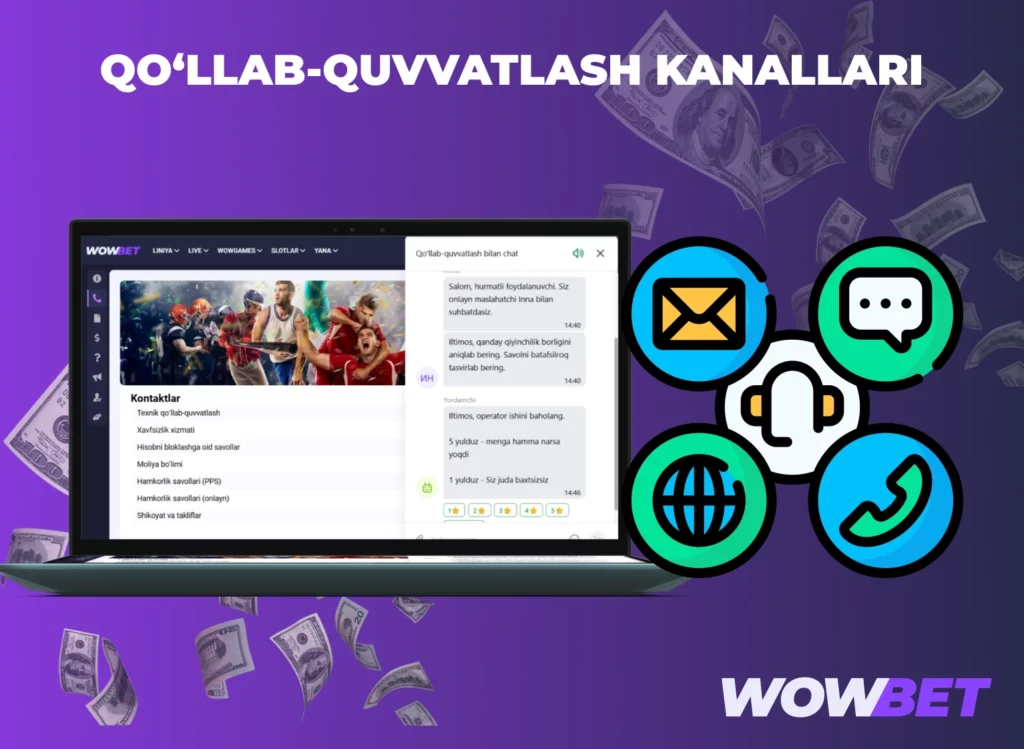 Wowbet mijozlarni turli aloqa kanallari orqali qo'llab-quvvatlaydi